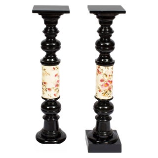 19th Century Ebonised & Porcelain Pedestals, Set of 2 For Sale