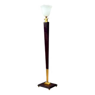 Vintage Deco Zebra Wood and Brass Floor Lamp For Sale