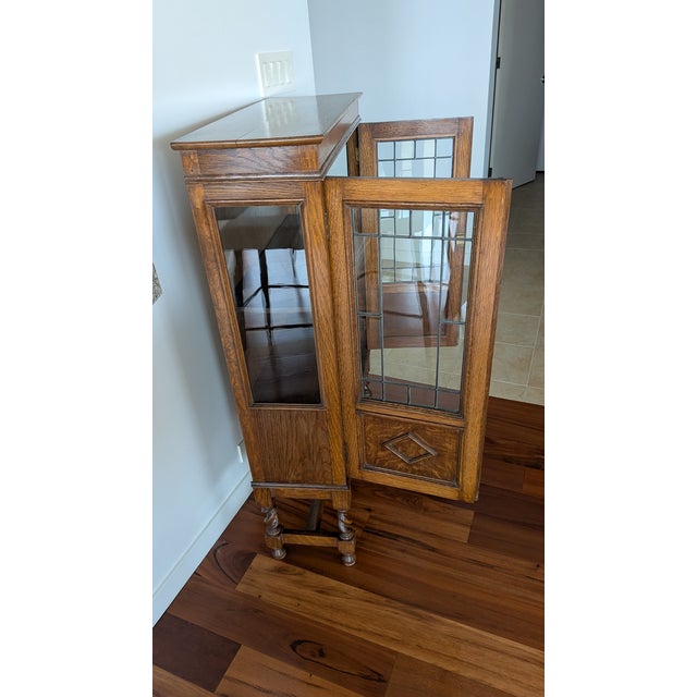 American Early 20th Century Bookcase With 3 Shelves, Doors With Leaded Glass Panels For Sale - Image 3 of 4