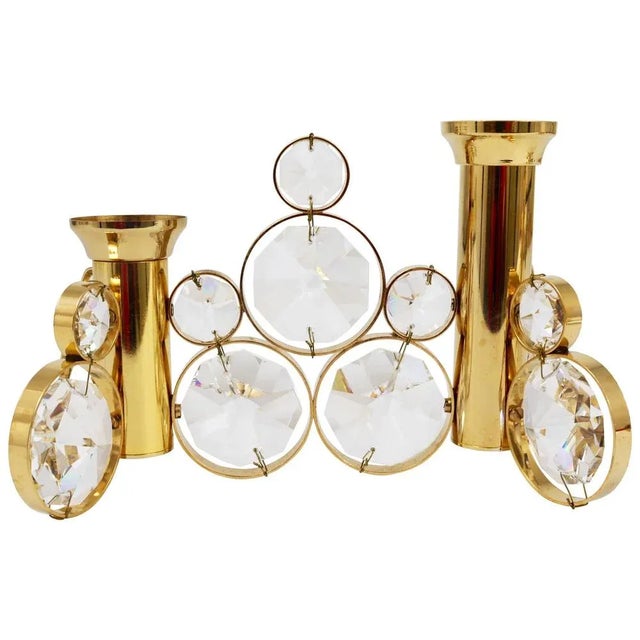 Brass and Crystals Candleholder in the style of Gaetano Sciolari from Palwa, 1970s For Sale - Image 11 of 11