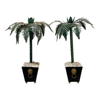 Vintage Tole Palm Tree Sculptures- a Pair For Sale