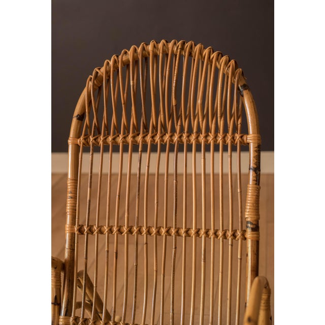 Wood Vintage Sculptural Franco Albini Style High Back Bamboo Rocking Chair For Sale - Image 7 of 18