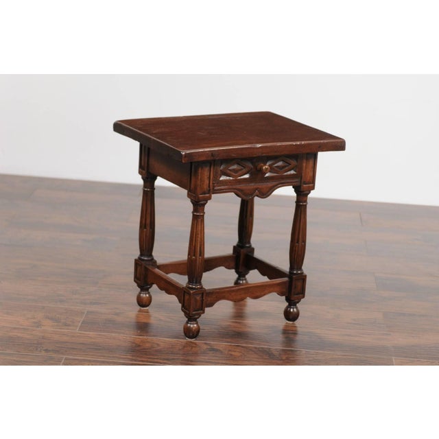 Petite Italian Walnut Side Table with Single Drawer and Fluted Legs, circa 1870 For Sale - Image 4 of 11