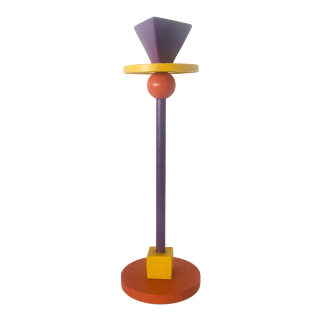 Ettore Sottsass Inspired Memphis Style Candlestick in Orange Purple and Yellow by Anna Efverlund for Ikea in the 1980s. For Sale