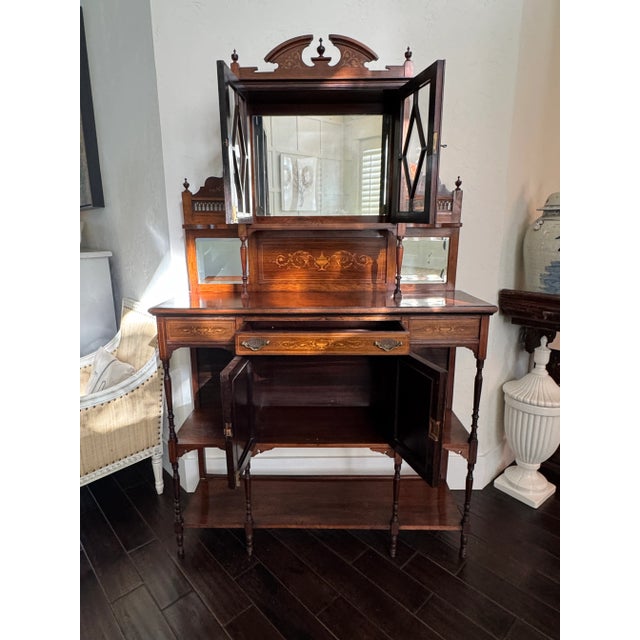 Antique English Rosewood & Marquetry Chiffonier Server Buffet - 19th Century For Sale - Image 11 of 12