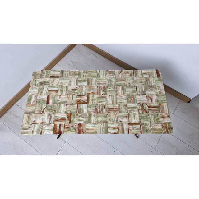 Mid-Century Modern Vintage Coffee Table in Brass and Wood with Marble Top, 1950 For Sale - Image 3 of 12