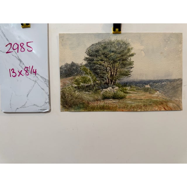 Paint Early 20th Century Attributed to Frank Henry Mason Country Landscape Trees Distant Village Watercolor For Sale - Image 7 of 7