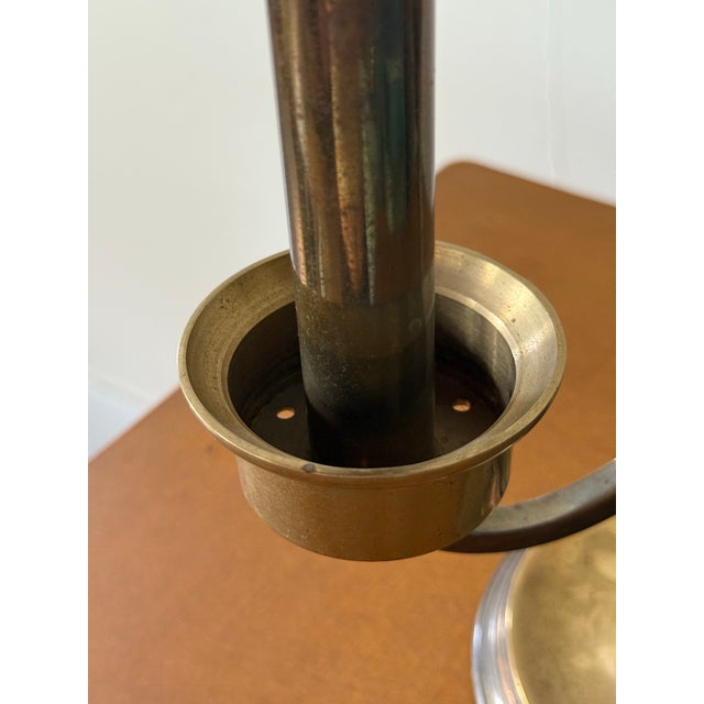 Metal Mid 20th Century Brass Spring Loaded Candlestick For Sale - Image 7 of 9