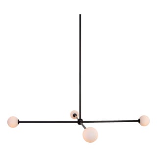 Globe Chandelier 4, Black, 38.5in H, 3 Inch Glass Globes, by Research.Lighting, Modern, Minimal Hanging Light For Sale