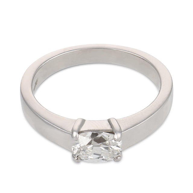 Contemporary Vintage Gia 0.80 East West Old Mine Cut Diamond Platinum Engagement Ring, Size 6 For Sale - Image 3 of 8