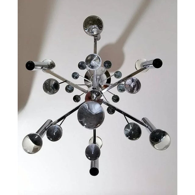 Metal Space Age Style Chandelier in Chrome-Plated Brass, 1970 For Sale - Image 7 of 13