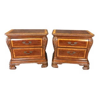 Pair of Cognac Finish Banded Cherry Nightstands For Sale