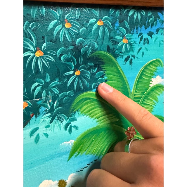 Vintage Michelet Haitian Folk Art Tropical Village Scene Landscape Oil Painting – Framed For Sale - Image 15 of 16