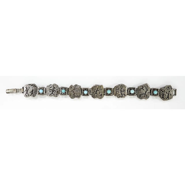 Late 20th Century Late 20th Century Sterling Silver and Turquoise Link Bracelet For Sale - Image 5 of 9