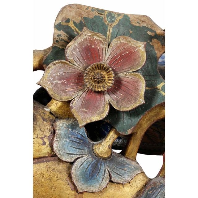 Japanese Large Japanese Carved and Polychromed Wood Panel of Gourds and Lotus For Sale - Image 3 of 8