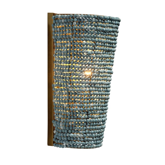 Wood Jamie Young Seawall 1-Light Beaded Cone Wall Sconce, Blue For Sale - Image 7 of 8