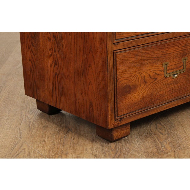 Henredon Campaign Style Oak Triple Dresser For Sale - Image 9 of 12