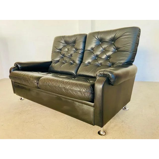 Black Mid-Century Danish Black Leather 2 Person Sofa, 1970s For Sale - Image 8 of 16