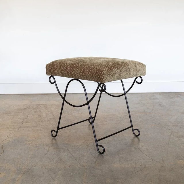 Green Panoplie Iron Loop Stool, Sage Chenille For Sale - Image 8 of 9