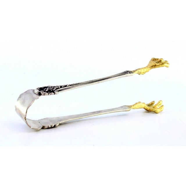 Silver Ice Tongs in the Shape of Golden Bird Claws, in Good conditions. Designed 1920 to 1949