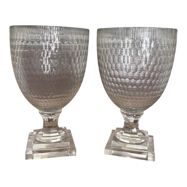 Mid Twentieth Century Molded Glass Apothecary Footed Urns For Sale