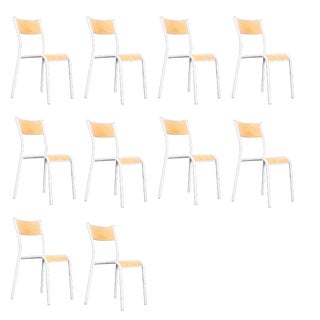 French Model 510 Stacking School or Dining Chairs from Mullca, 1950s, Set of 10 For Sale
