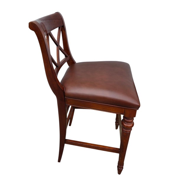 Pair of Vintage Ethan Allen British Classics Crossback Barstools Armchairs Empire Style For Sale - Image 11 of 14