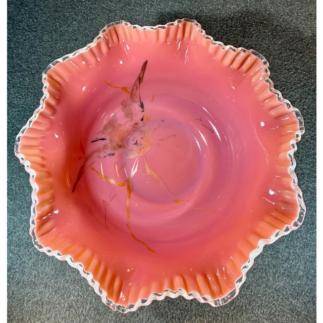 Glass Early 20th Century Hand Painted Art Glass Brides Bowl For Sale - Image 7 of 9
