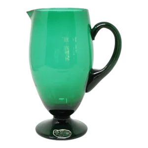 Vintage Rossini Empoli Emerald Green Glass Footed Pitcher