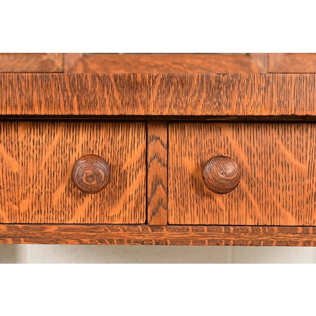 Brown Antique American Empire Tiger Oak Vanity Dressing Table With Mirror, Circa 1900 For Sale - Image 8 of 14