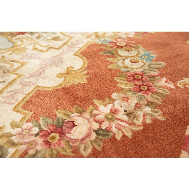French 13x19 Oversized Rust & Terracotta French Savonnerie Floral Rug For Sale - Image 3 of 7