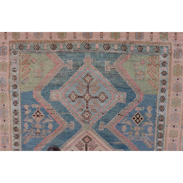 Antique Presian Gallery Kurdish Rug in Wool With Sub-Geometric Design For Sale - Image 4 of 11