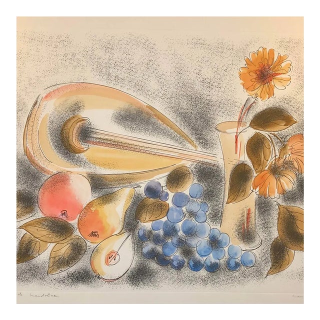 Mid-Century the Mandolin Lithograph 1960s For Sale
