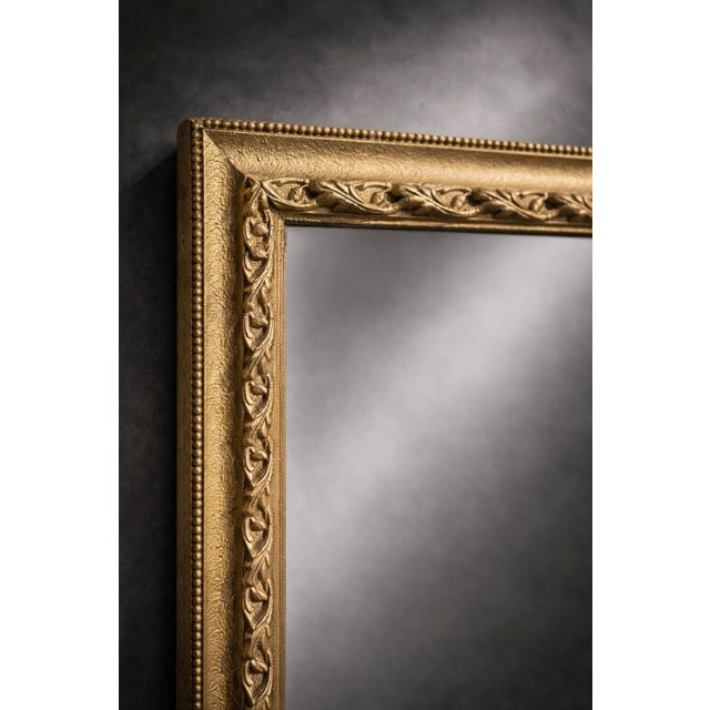 Hollywood Regency Large Hollywood Regency Style Gilt Wall Mirror – Textured Sunlit Brass Frame – 52” X 34.5” – Decorative Beaded Frame For Sale - Image 3 of 7