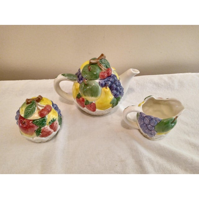 Vintage 1970's Otagiri Japan Hand Painted Fruit Basket Tea Set - Set of 3 For Sale In Saint Louis - Image 6 of 7