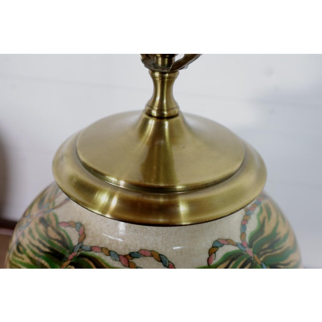 Beige Vintage Pair Wildwood Hand Painted Ceramic Tassel Table Lamps 80's 90's Hollywood Regency Neoclassical Traditional For Sale - Image 8 of 17