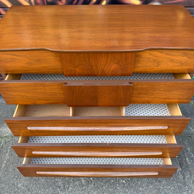 United Mid Century Walnut and Brass Highboy Dresser For Sale - Image 12 of 12