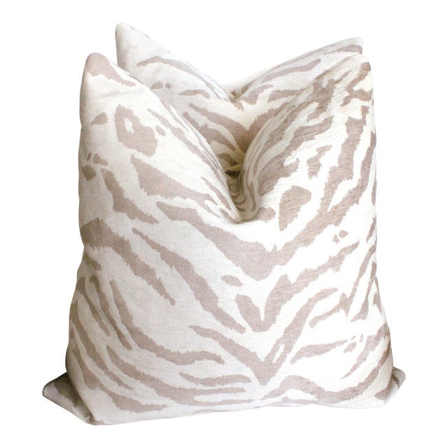 Pair Animal Print Scalamandre Style Pillows/Feather Down Inserts/22" For Sale