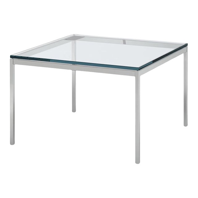 Florence Knoll 23-in Square Coffee Table With Polished Chrome Base and Glass Top For Sale