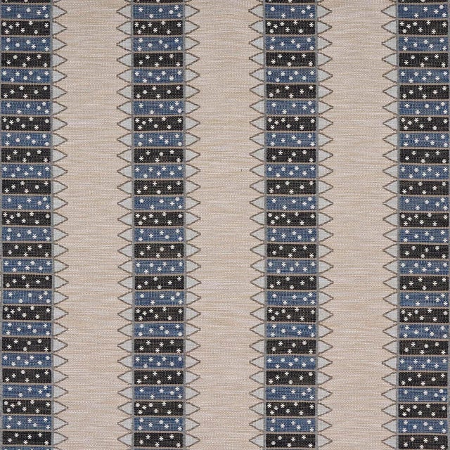 Sample - Schumacher Noor Kilim Stripe Fabric, Indigo For Sale