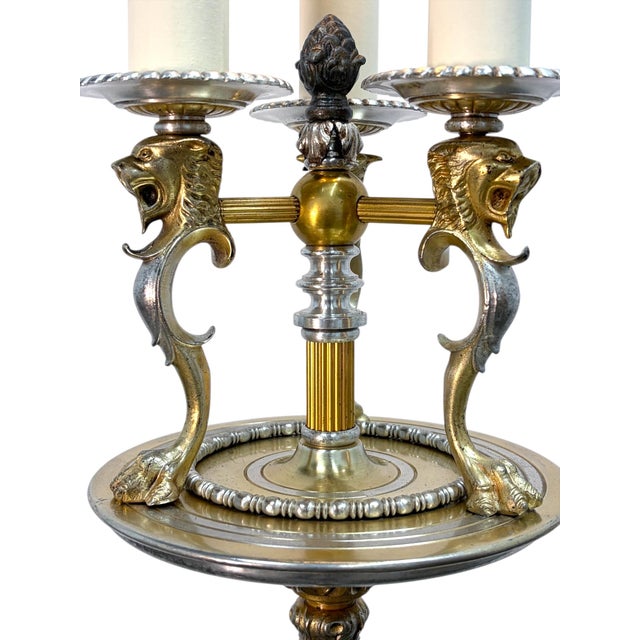 1910s Candleabra Floor Lamp With Lion Heads in Solid Cast Brass #2612 For Sale - Image 11 of 11