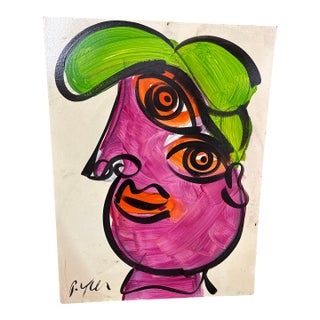 1970s Peter Keil Original Cubist Portrait Painting For Sale