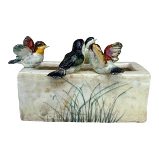19th Century Majolica Birds Jardinière Delphin Massier For Sale