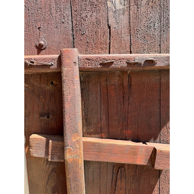 Wood Pair of Chinese Iron Bound Courtyard Doors, C. 1900 For Sale - Image 7 of 9