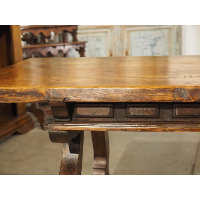 A 1900s Spanish Library Table Desk With Iron Stretchers, Shallow Frieze Drawers For Sale - Image 17 of 18