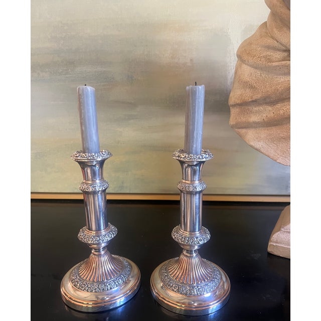Metal Sheffield Silver Plate & Copper Georgian Candlesticks, C. 1814 For Sale - Image 7 of 16