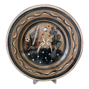Xtra Large Made in Mexico Handpainted Terracotta Hanging Plate With Rope - Signed
