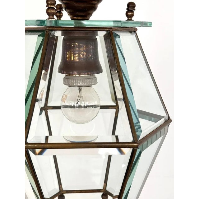 Italian Brass and Cut Glass Pendant Lamp, 1960s For Sale - Image 13 of 14