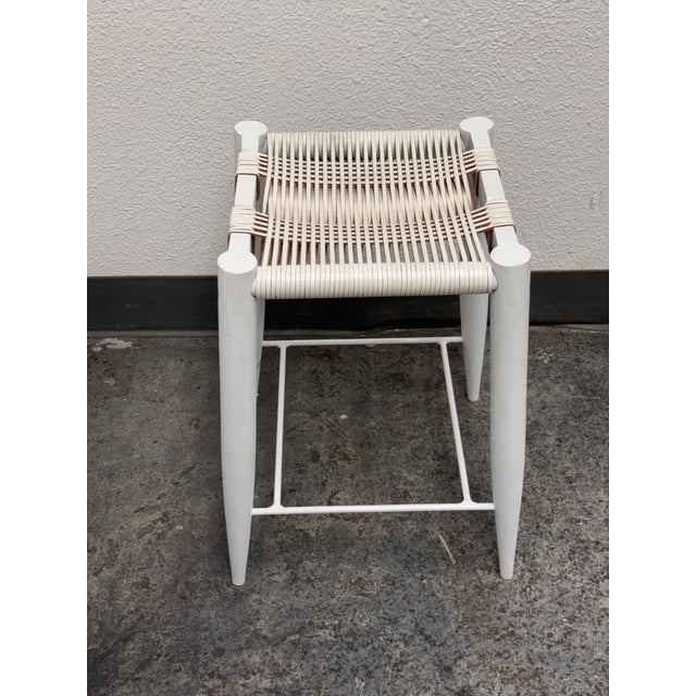 Design Plus Gallery presents the Nahla Leather-Wrapped Stool by Ayush Kasliwal from CB2. The white acacia wood frame is...