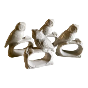 Vintage Owl Ceramic Bone China Napkin Rings--Set of 4